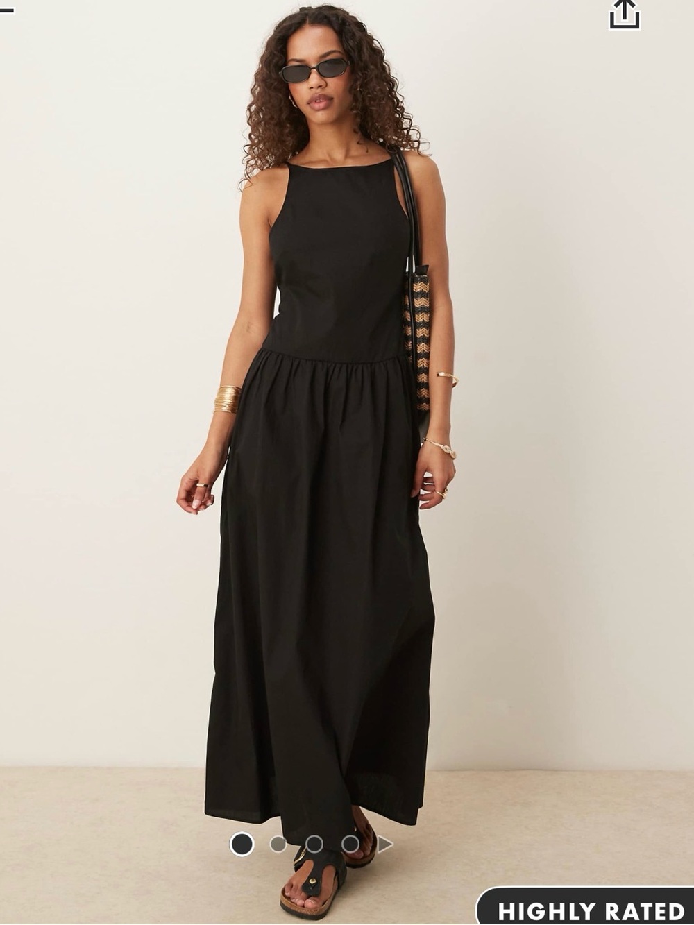 ASOS Design Poplin Dropped Waist Racer Maxi Dress in Black Size 2